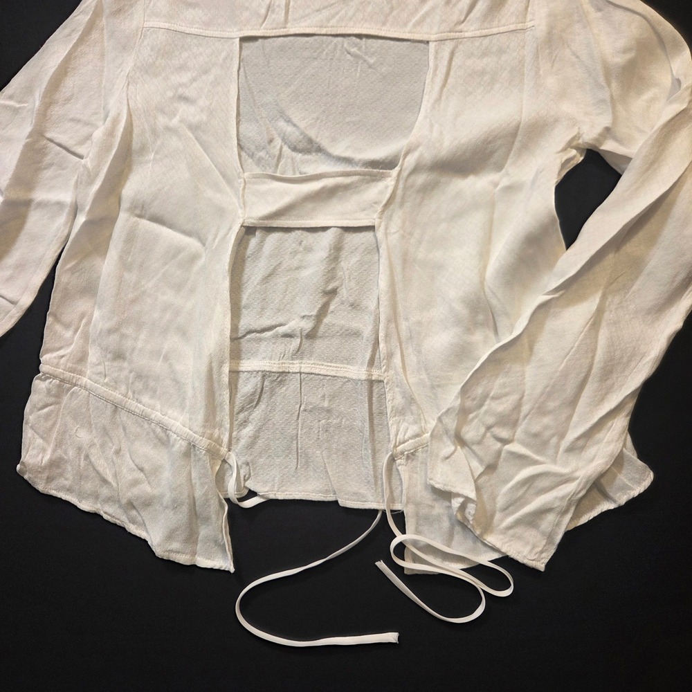 Sandro Paris Womens White Textured Open Back Tie Detail Long Sleeve Top Size 1 - Picture 8 of 11